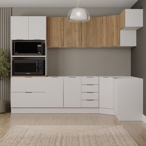 Cozinha Modulada 7 Peças sem Tampo com Rodapé Ipanema CabeCasa MadeiraOriginals Branco/Acácia
