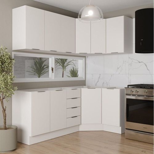 Cozinha Modulada 6 Peças sem Tampo com Rodapé 3 Aéreos e 3 Balcões Ipanema CabeCasa MadeiraOriginals Branco