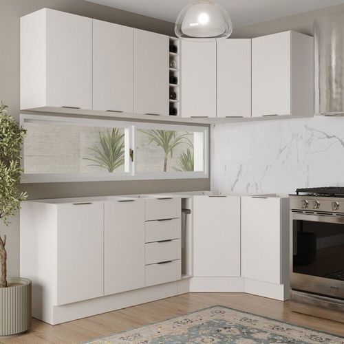 Cozinha Modulada 8 Peças sem Tampo com Rodapé 4 Aéreos e 4 Balcões Ipanema CabeCasa MadeiraOriginals Branco