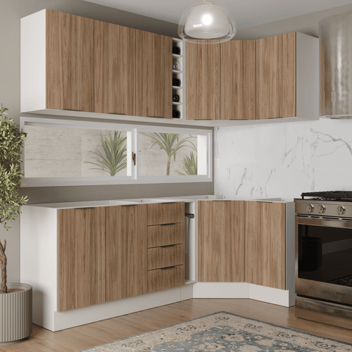 Cozinha Modulada 8 Peças sem Tampo com Rodapé 4 Aéreos e 4 Balcões Ipanema CabeCasa MadeiraOriginals Acácia