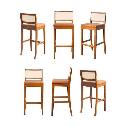 Kit 6 Banquetas com Encosto e Apoio para Pés Tiê CabeCasa MadeiraOriginals Amêndoa/Caramelo