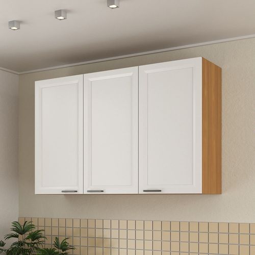 Armário Aéreo Triplo 120cm Soho CabeCasa MadeiraOriginals Freijó/Branco