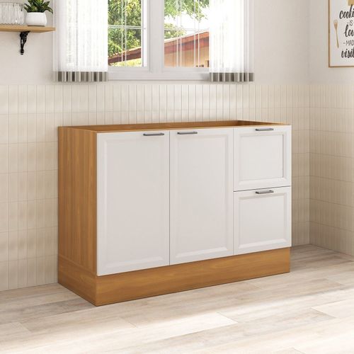 Balcão 2 Portas 2 Gavetas 120cm sem Tampo Soho CabeCasa MadeiraOriginals Freijó/Branco