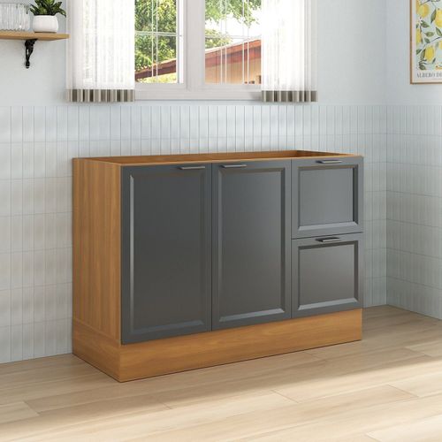 Balcão 2 Portas 2 Gavetas 120cm sem Tampo Soho CabeCasa MadeiraOriginals Freijó/Grafite