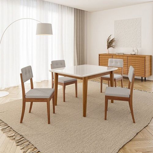 Conjunto Mesa de Jantar Tangará 130cm e 4 Cadeiras Estofadas Tiê CabeCasa MadeiraOriginals Caramelo/Bege Claro