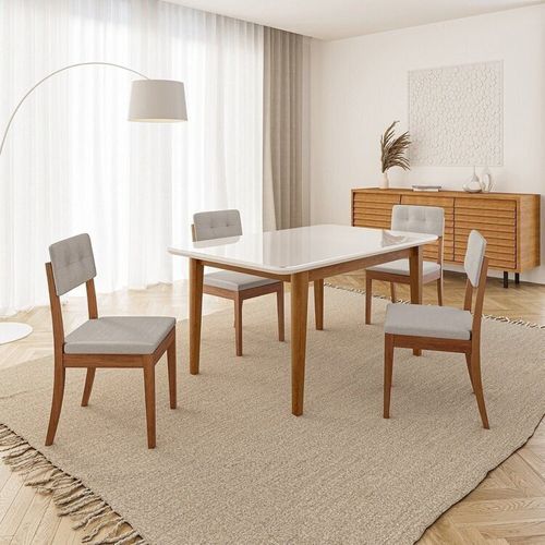 Conjunto Mesa de Jantar Tangará 160cm e 4 Cadeiras Estofadas Tiê CabeCasa MadeiraOriginals Caramelo/Bege Claro