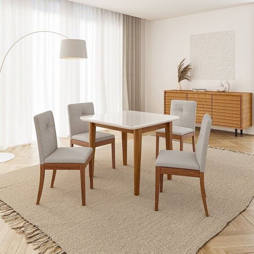 Conjunto Mesa de Jantar Tangará 95cm e 4 Cadeiras Estofadas Tiê Maxx CabeCasa MadeiraOriginals Caramelo/Bege Claro