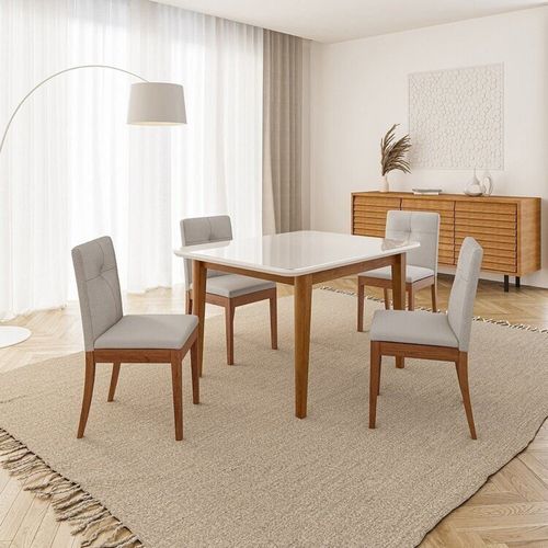 Conjunto Mesa de Jantar Tangará 130cm e 4 Cadeiras Estofadas Tiê Maxx CabeCasa MadeiraOriginals Caramelo/Bege Claro