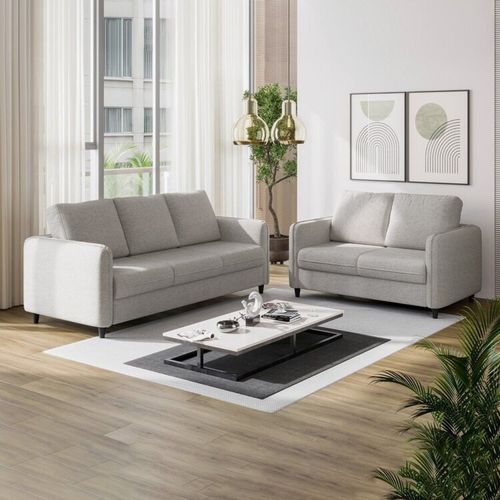 Conjunto Sofá com 2 e 3 Lugares em Linho Orquídea CabeCasa MadeiraOriginals Cinza Cinza