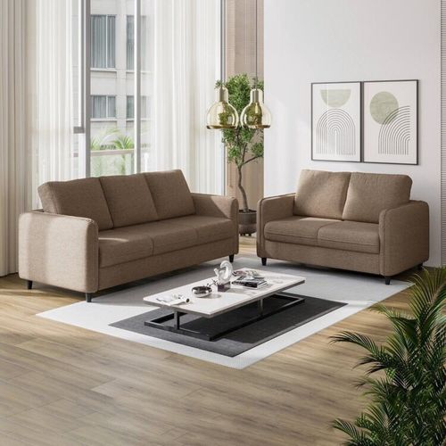 Conjunto Sofá com 2 e 3 Lugares em Linho Orquídea CabeCasa MadeiraOriginals Marrom Castor Castor