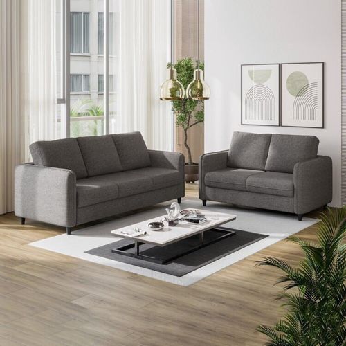 Conjunto Sofá com 2 e 3 Lugares em Linho Orquídea CabeCasa MadeiraOriginals Cinza Grafite Grafite
