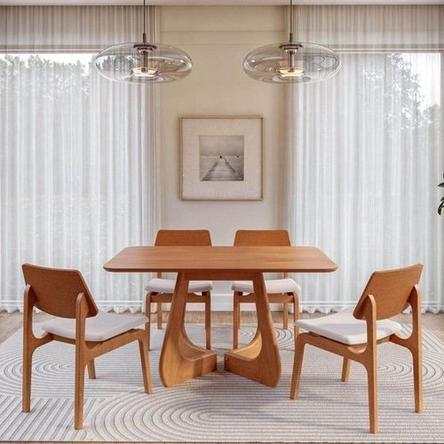 Kit Mesa de Jantar Paineira 140 Cm e 4 Cadeiras Jandaia CabeCasa MadeiraOriginals Bege/Amêndoa
