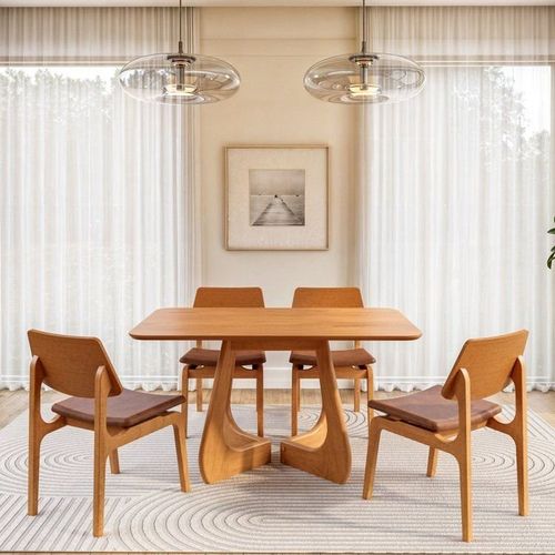 Kit Mesa de Jantar Paineira 140cm e 4 Cadeiras Jandaia CabeCasa MadeiraOriginals Amendoa