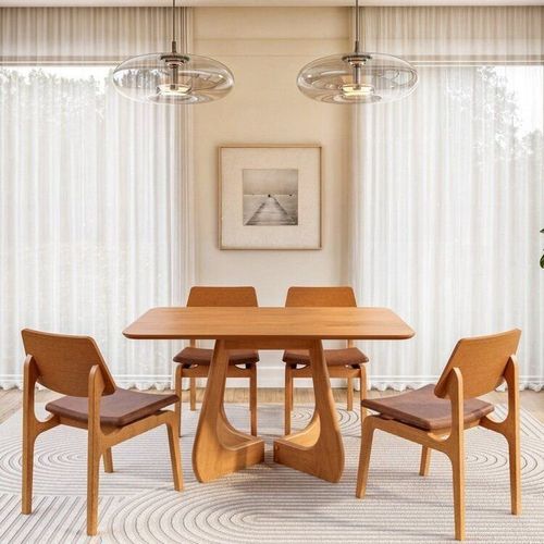 Kit Mesa de Jantar Paineira 140cm e 4 Cadeiras Jandaia CabeCasa MadeiraOriginals Caramelo/Amêndoa