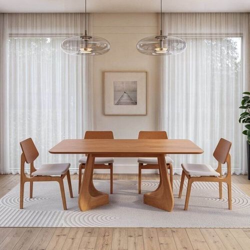 Kit Mesa de Jantar Paineira 180cm e 4 Cadeiras Jandaia CabeCasa MadeiraOriginals Amendoa