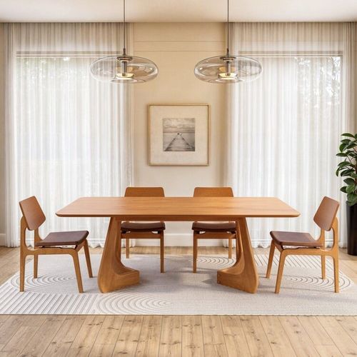 Kit Mesa de Jantar Paineira 210cm e 4 Cadeiras Jandaia CabeCasa MadeiraOriginals Caramelo/Amêndoa