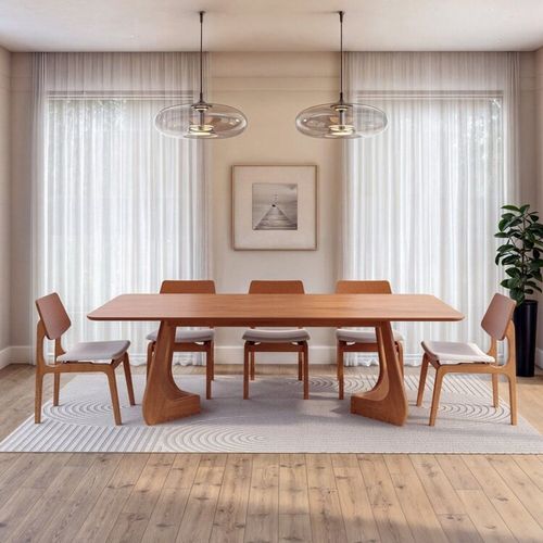 Kit Mesa de Jantar Paineira 240cm e 5 Cadeiras Jandaia CabeCasa MadeiraOriginals Bege/Amêndoa