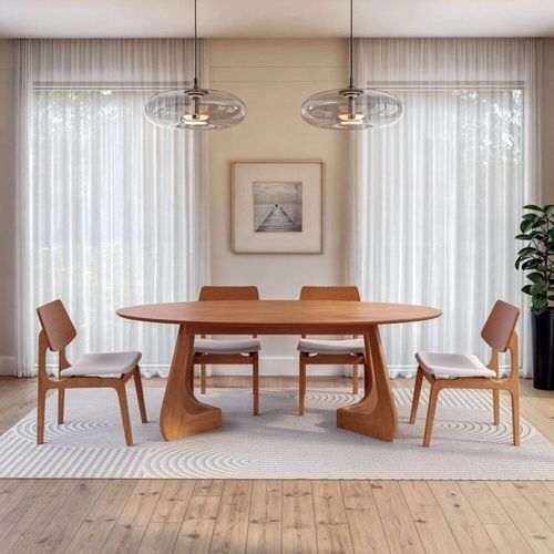 Kit Mesa de Jantar Oval Paineira 210cm e 4 Cadeiras Jandaia CabeCasa MadeiraOriginals Amendoa