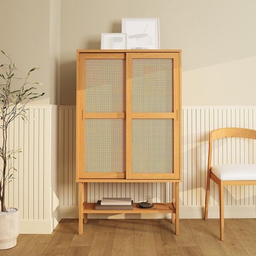 Cristaleira Baixa Magna Porta Rattan CabeCasa MadeiraOriginals Mel