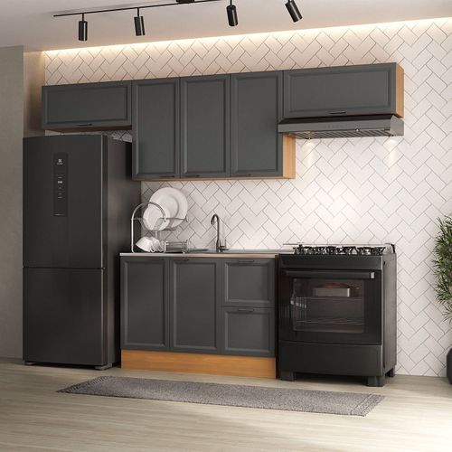 Cozinha Compacta 4 Peças 3 Aéreos 1 Balcão Soho CabeCasa MadeiraOriginals Freijó/Grafite