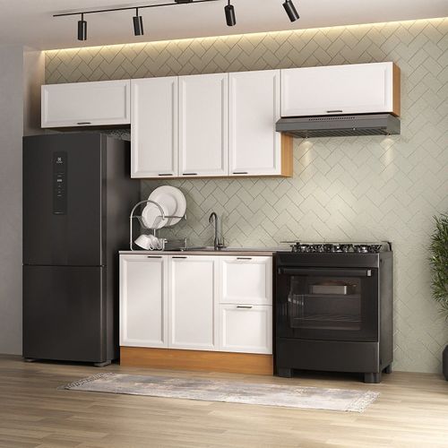 Cozinha Compacta 4 Peças 3 Aéreos 1 Balcão Soho CabeCasa MadeiraOriginals Freijó/Branco