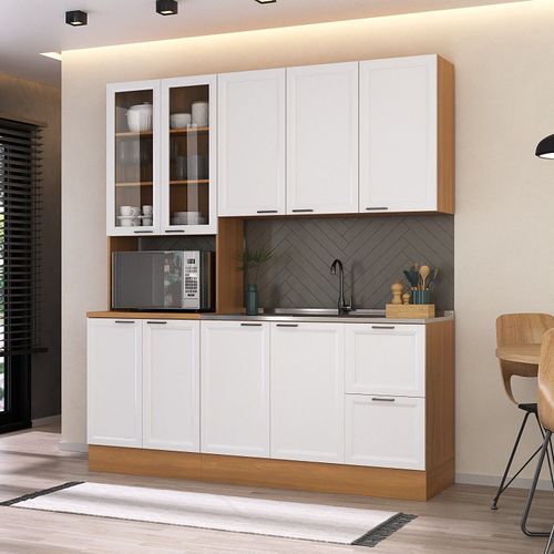 Cozinha Compacta 3 Peças 1 Paneleiro Duplo 1 Aéreo 1 Balcão Soho CabeCasa MadeiraOriginals Freijó/Branco