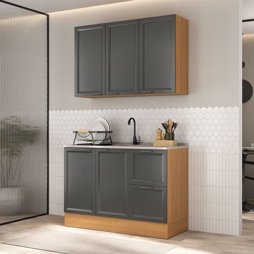 Cozinha Compacta 2 Peças 1 Aéreo 1 Balcão Soho CabeCasa MadeiraOriginals Freijó/Grafite