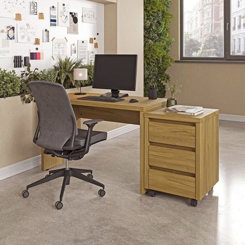 Escrivaninha Mesa Escritório com Gaveteiro com Rodízio Ficus 170cm CabeCasa MadeiraOriginals Rovere Marrom Rovere