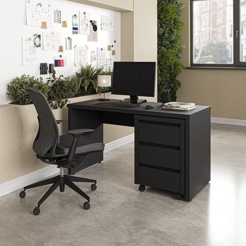Escrivaninha Mesa Escritório com Gaveteiro com Rodízio Ficus 135cm CabeCasa MadeiraOriginals Preto Preto