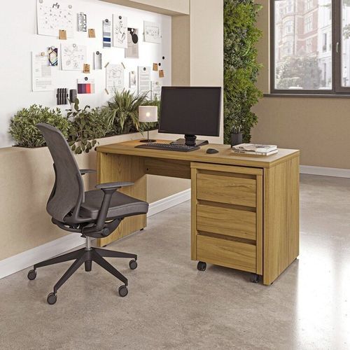 Escrivaninha Mesa Escritório com Gaveteiro com Rodízio Ficus 135cm CabeCasa MadeiraOriginals Rovere Rovere