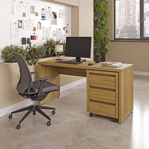 Escrivaninha Mesa Escritório com Gaveteiro com Rodízio Ficus 150cm CabeCasa MadeiraOriginals Rovere Rovere