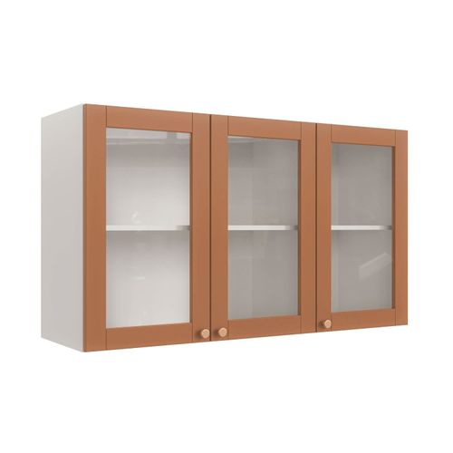 Aéreo 3 Portas 120cm com Portas de Vidro Arizona CabeCasa MadeiraOriginals Branco/Terracota