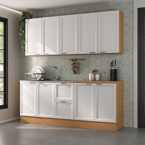 Cozinha Compacta 4 Peças 2 Aéreos 2 Balcões Soho CabeCasa MadeiraOriginals Freijó/Branco