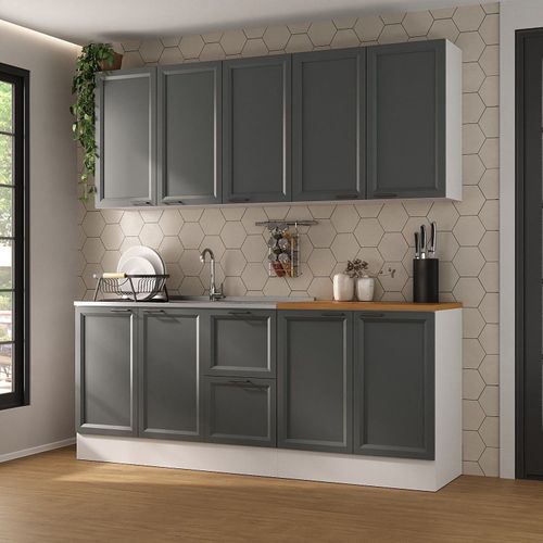 Cozinha Compacta 4 Peças 2 Aéreos 2 Balcões Soho CabeCasa MadeiraOriginals Branco/Grafite