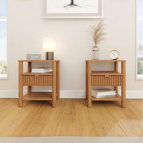 Conjunto 2 Mesas de Cabeceira Oiti CabeCasa MadeiraOriginals Marrom Marrom