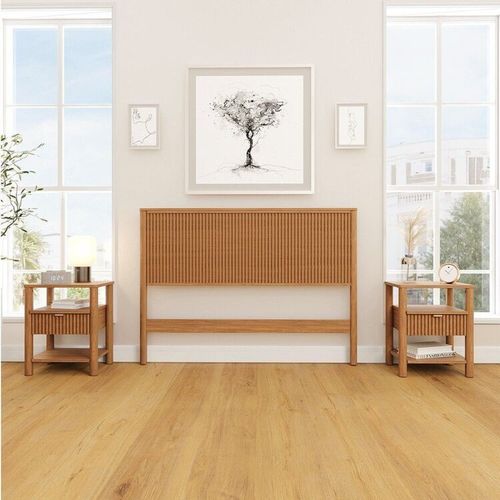 Conjunto Cabeceira Casal com 2 Mesas de Cabeceira Oiti CabeCasa MadeiraOriginals Marrom