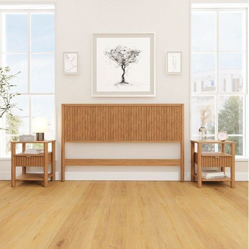 Conjunto Cabeceira Queen com 2 Mesas de Cabeceira Oiti CabeCasa MadeiraOriginals Marrom