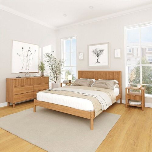 Conjunto Cama Queen com 2 Mesas de Cabeceira e Cômoda Oiti CabeCasa MadeiraOriginals Marrom