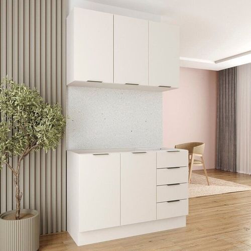 Cozinha Modulada 2 Peças sem Tampo com Rodapé 1 Aéreo e 1 Balcão Ipanema CabeCasa MadeiraOriginals Branco