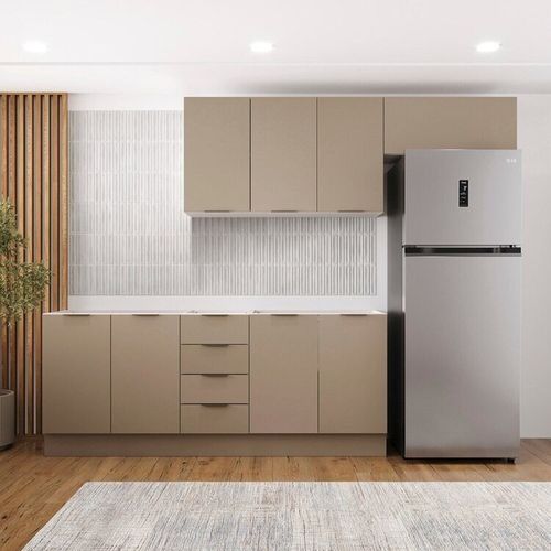 Cozinha Modulada 4 Peças sem Tampo com Rodapé 2 Aéreos e 2 Balcões Ipanema CabeCasa MadeiraOriginals Fendi Trama