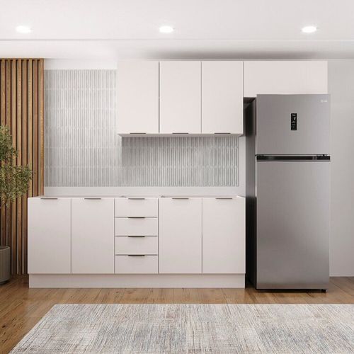 Cozinha Modulada 4 Peças sem Tampo com Rodapé 2 Aéreos e 2 Balcões Ipanema CabeCasa MadeiraOriginals Branco