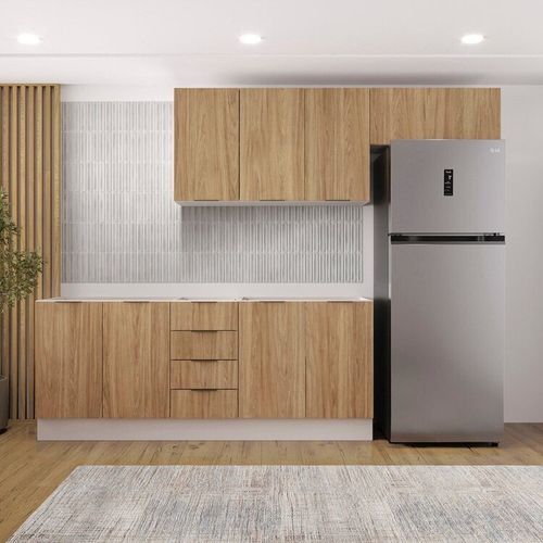 Cozinha Modulada 4 Peças sem Tampo com Rodapé 2 Aéreos e 2 Balcões Ipanema CabeCasa MadeiraOriginals Acácia