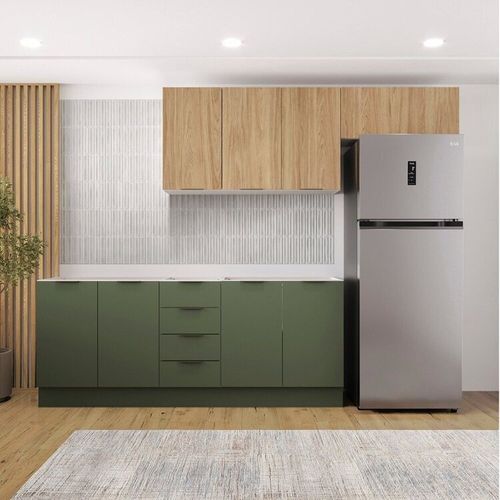 Cozinha Modulada 4 Peças sem Tampo com Rodapé 2 Aéreos e 2 Balcões Ipanema CabeCasa MadeiraOriginals Verde Folha/Acácia