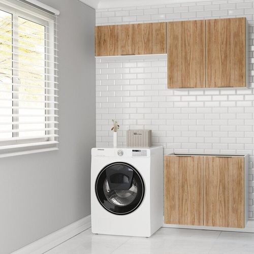 Lavanderia Modulada 3 Peças sem Tampo sem Rodapé Ipanema CabeCasa MadeiraOriginals Acácia