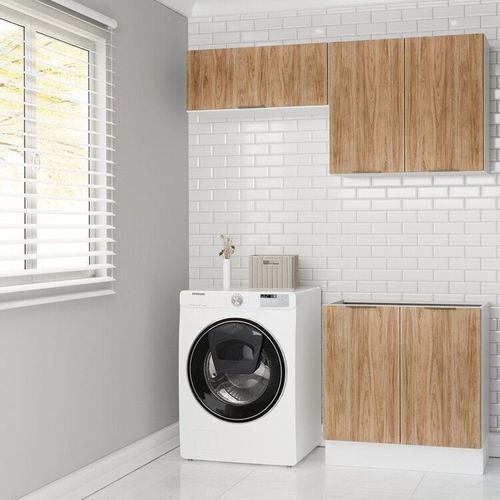 Lavanderia Modulada 3 Peças sem Tampo com Rodapé Ipanema CabeCasa MadeiraOriginals Acácia