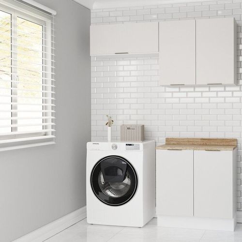 Lavanderia Modulada 3 Peças 2 Armários Aéreos 4 Portas 1 Balcão Ipanema CabeCasa MadeiraOriginals Branco