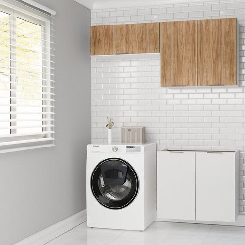 Lavanderia Modulada 3 Peças sem Tampo sem Rodapé Ipanema CabeCasa MadeiraOriginals Branco/Acácia