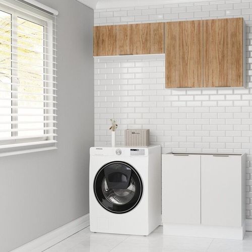Lavanderia Modulada 3 Peças sem Tampo com Rodapé Ipanema CabeCasa MadeiraOriginals Branco/Acácia