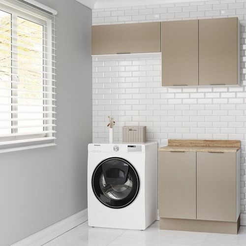 Lavanderia Modulada 3 Peças 2 Armários Aéreos 4 Portas 1 Balcão Ipanema CabeCasa MadeiraOriginals Fendi Trama