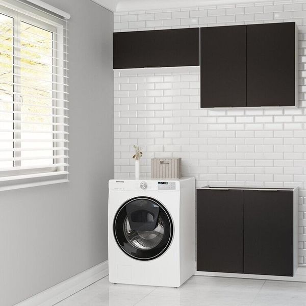 Lavanderia Modulada 3 Peças sem Tampo sem Rodapé Ipanema CabeCasa MadeiraOriginals Grafite Trama